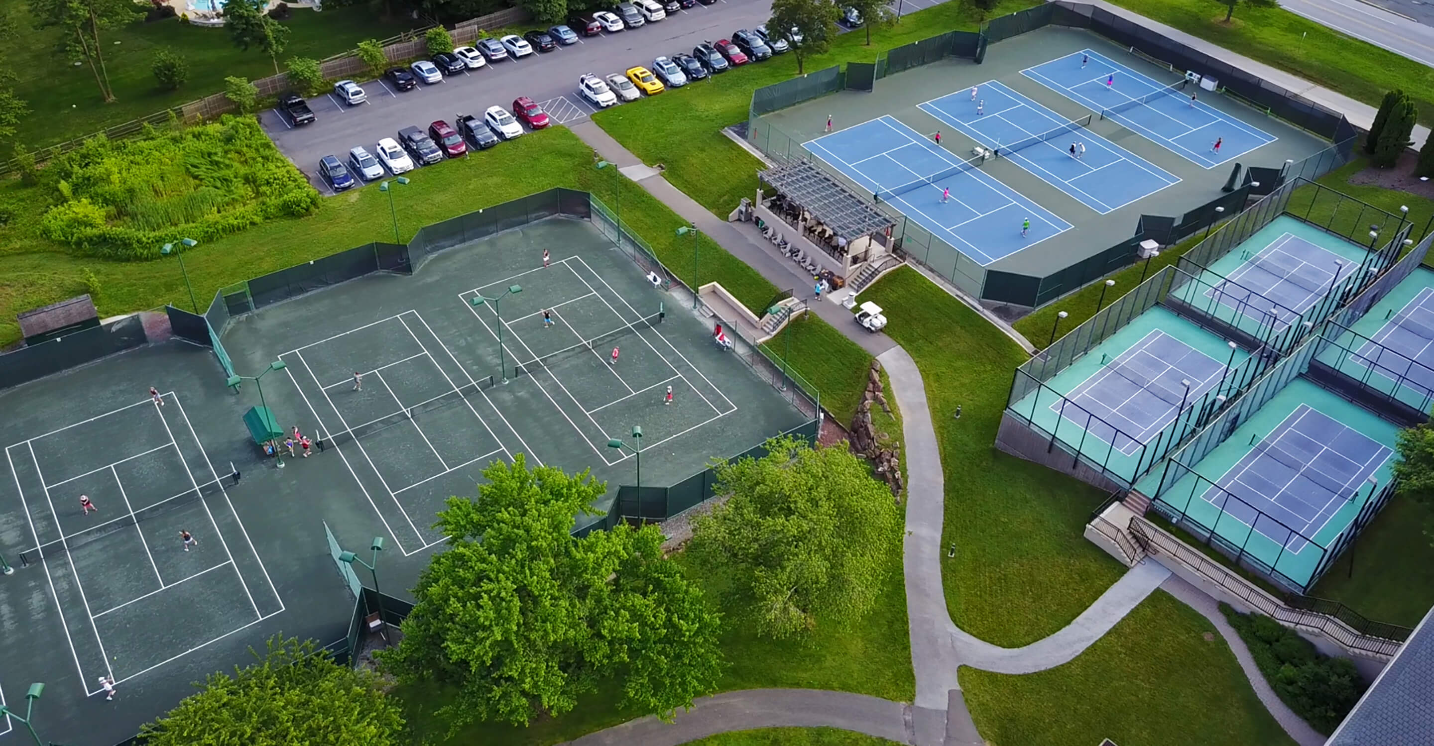 aerial view of tennis courts